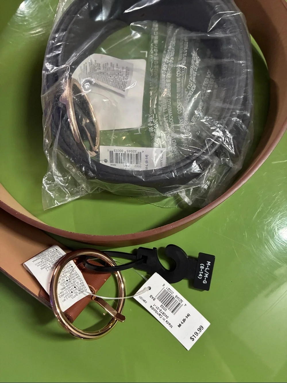 Old Navy Beige Double-Ring Belt with Rose Gold Hardware